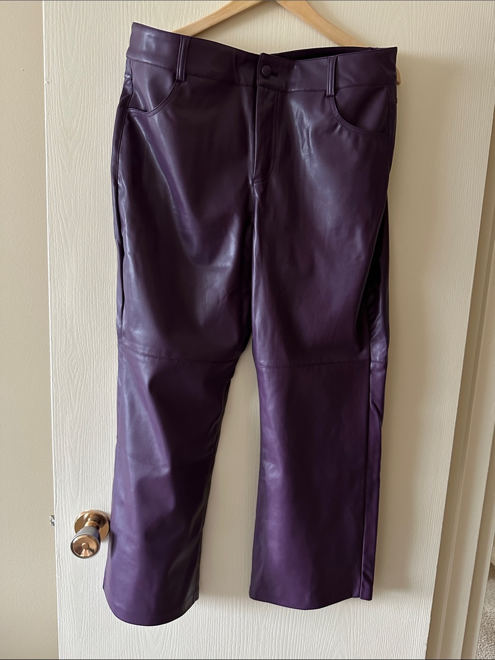 Badgley Mischka Faux Leather Wide-Leg Jeans in Deep Purple